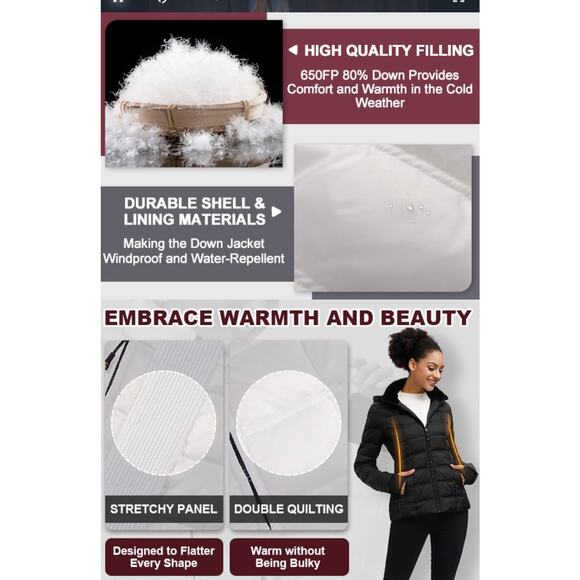 NWT Slow Down Women’s Medium 650 FP Down Puffer Jacket - Picture 7 of 9